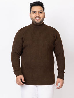 Kvetoo - Brown Men Plus Size High Neck Sweater