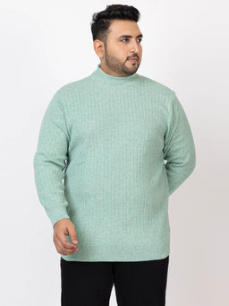 Kvetoo - Turquoise Men Plus Size High Neck Sweater