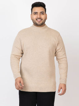 Kvetoo - Cream Men Plus Size High Neck Sweater