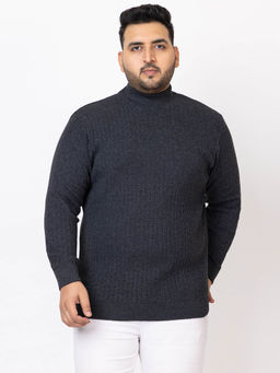 Kvetoo - Grey Men Plus Size High Neck Sweater