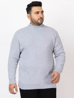 Kvetoo - Grey Men Plus Size High Neck Sweater