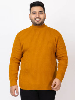 Kvetoo - Mustard Men Plus Size High Neck Sweater