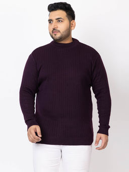 Kvetoo - Purple Men Plus Size High Neck Sweater