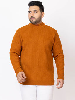 Kvetoo - Rust Men Plus Size High Neck Sweater