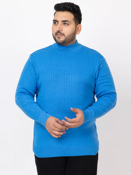 Kvetoo - Blue Men Plus Size High Neck Sweater