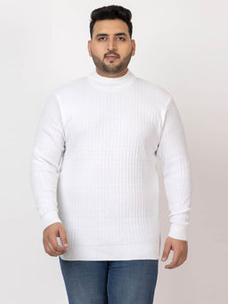 Kvetoo - White Men Plus Size High Neck Sweater