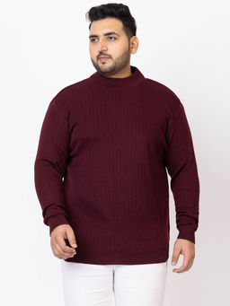Kvetoo - Wine Men Plus Size High Neck Sweater