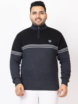 Kvetoo - Men Grey Plus Size High Neck Zipper Sweater
