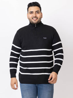 Kvetoo - Men Plus Size High Neck Zipper Black Sweater