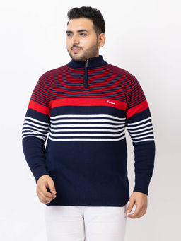 Kvetoo - Men Multi Color Plus Size High Neck Zipper Sweater