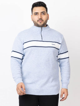 Kvetoo - Men Plus Size High Neck Zipper Blue Sweater
