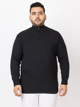 Kvetoo - Men Plus Size High Neck Black Zipper Sweater