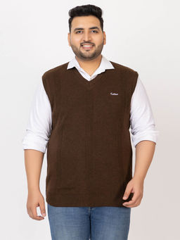 Kvetoo - Brown Men Plus Size Sleeveless Sweater