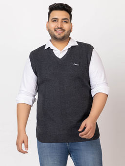 Kvetoo - Grey Men Plus Size Sleeveless Sweater