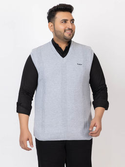 Kvetoo - Grey Men Plus Size Sleeveless Sweater