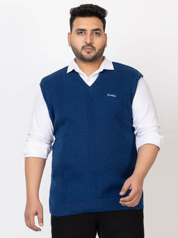 Kvetoo - Blue Men Plus Size Sleeveless Sweater