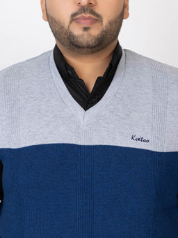 Kvetoo - Men Navy Blue Plus Size Sleeveless Sweater