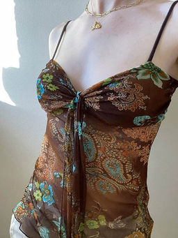 Outzidr - Brown Strappy Front Knot Detail Top