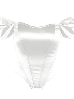 Outzidr - White Solid Strapless Tube Corset Top