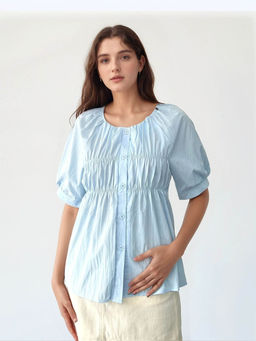 Outzidr - Blue Front Ruching Half Sleeves top