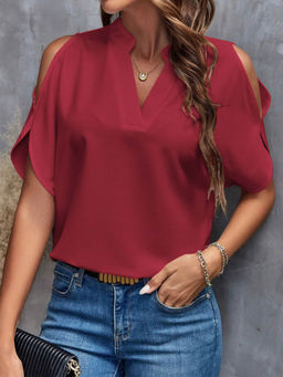 Outzidr - Red Mandarin Neck Solid Top