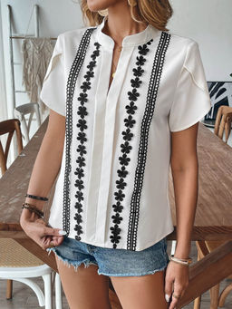 Outzidr - White Toned Embroidered Top