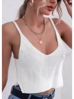 Outzidr - White Cami Knit Crop Top