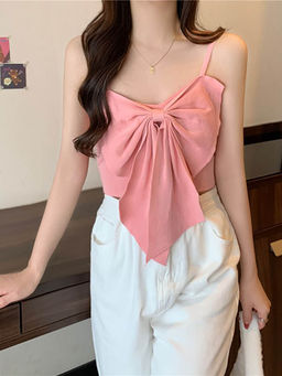 Outzidr - Pink Large Bow Sleeveless Camisole