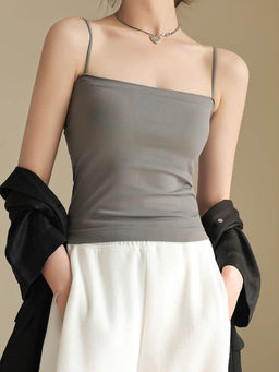 Outzidr - Grey Spaghetti Strap Solid Camisole