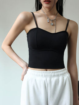 Outzidr - Black Solid Fitted Camisole