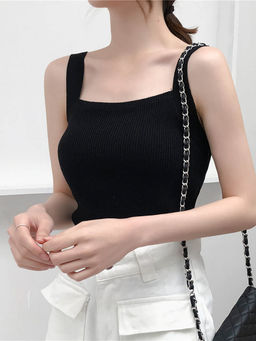 Outzidr - Black Flat Square Neck Tank Top