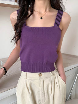 Outzidr - Purple Square Neck Solid Top