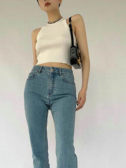 Outzidr - White Solid Flat Knit Tank Top