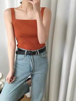 Outzidr - Orange Square Neck Tank Top