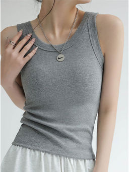 Outzidr - Grey Solid Ribbed Tank Top