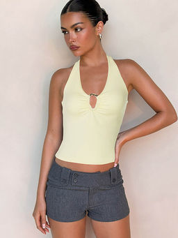 Outzidr - Yellow Solid Halter Neck Solid Top