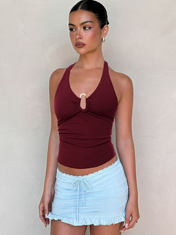 Outzidr - Wine Solid Halter Neck Solid Top