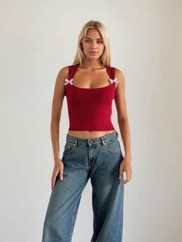 Outzidr - Red Broad Strap Bow Attached Top