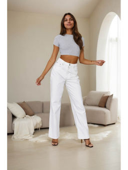 Outzidr - Grey Round Neck Short Sleeve Crop Top