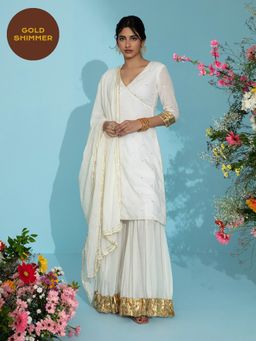 Gajra Gang - Neemrana White Sequin Kurta Sharara & Dupatta GGSKD84 (Set of 3)