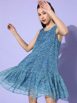 Sera - Blue Printed Mini Dress