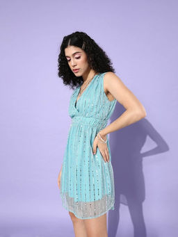 Sera - Blue Embellished/Sequined Mini Dress