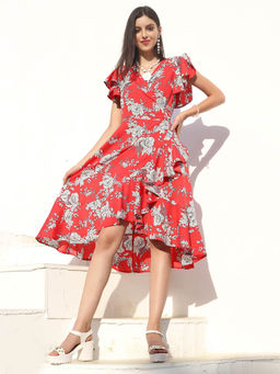 Sera - Red Floral Midi Dress