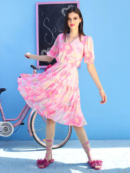 Sera - Pink Floral Midi Dress