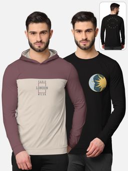 BULLMER - Trendy Front & Back Printed Full Sleeve T-shirt For Men Multi-color (Pack of 2)