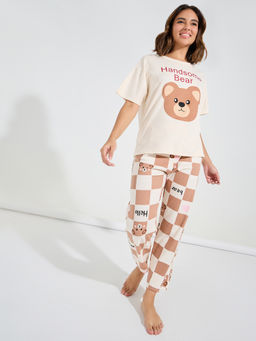 Styli Elevate - Women Bear Print Short Sleeve T-Shirt and Pyjama