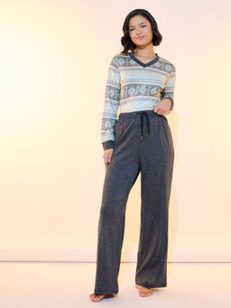 Styli - Women Ethnic Print Long Sleeve T-Shirt And Wide Leg Pyjama