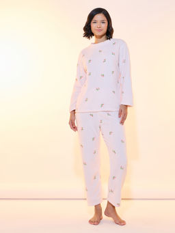 Styli - Women Pink Floral Print Fleece Top And Pyjama