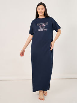 Styli - Women Slogan Print Drop Shoulder Sleep T-Shirt Nightdress