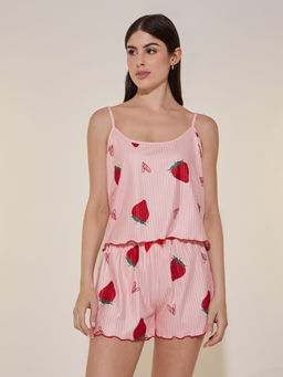 Styli Elevate - Women Pink Strawberry Pink Printed Elasticated Waist Shorts